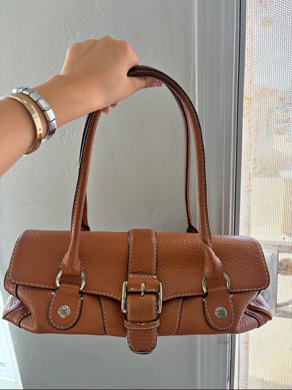 Vintage Michael Kors Classic Brown Leather Shoulder Bag with Buckle Detail
